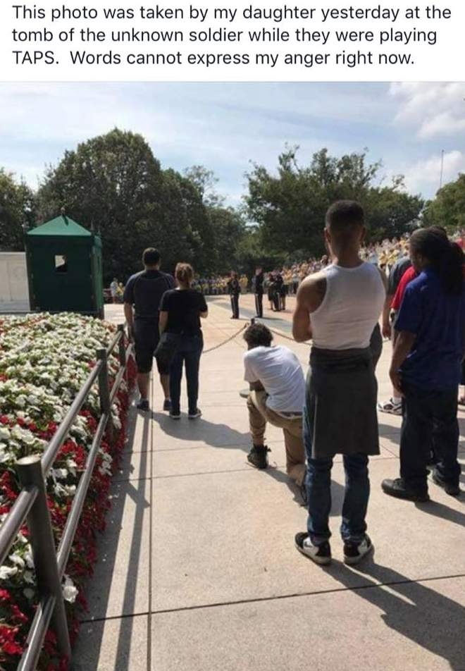 Screen Shot 2017 09 27 at 9.24.28 PM - Picture of man kneeling during taps at Tomb of the Unknown Soldier is sparking outrage following NFL protests