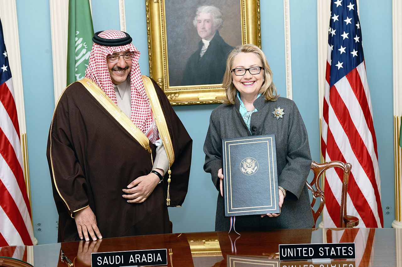 Hillary Clinton with Saudi Arabian Prince Mohammed bin Naif Abdulaziz in 2013.