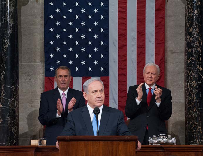 Prime Minister Benjamin Netanyahu speaking to Congress in 2015 of his concerns about the Iran Deal 