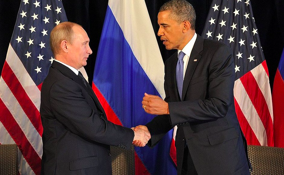 Russian President Vladimir Putin with U.S. President Barack Obama.