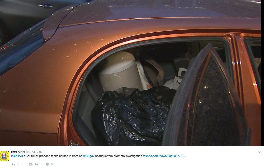 Vehicle Packed With Propane Tanks Parked Outside ICE Headquarters Featured