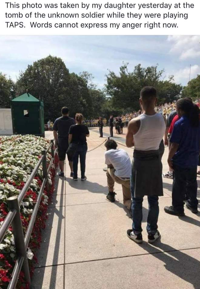 Picture of man kneeling during taps at Tomb of the Unknown Soldier is sparking outrage following NFL protests Screen Shot 2017 09 27 at 9.24.28 PM - Picture of man kneeling during taps at Tomb of the Unknown Soldier is sparking outrage following NFL protests