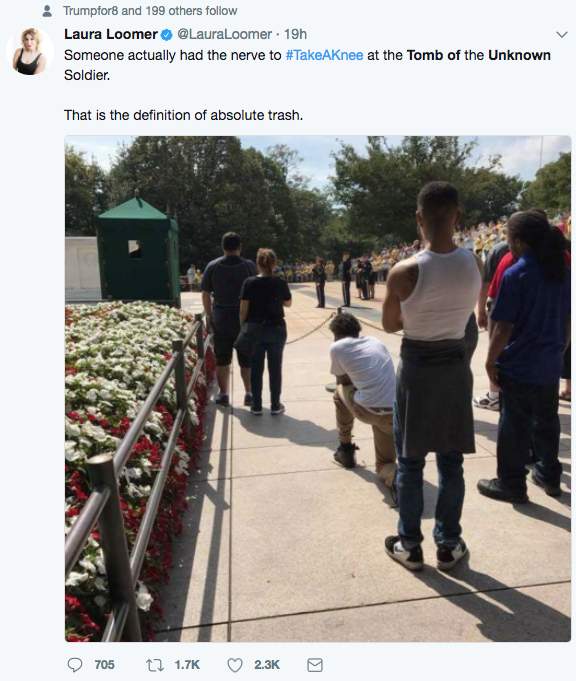 Picture of man kneeling during taps at Tomb of the Unknown Soldier is sparking outrage following NFL protests Screen Shot 2017 09 28 at 10.13.46 AM - Picture of man kneeling during taps at Tomb of the Unknown Soldier is sparking outrage following NFL protests