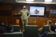 A U.S. Navy sailor introduces himself to the Brazilian Navy and Marine Corps leadership aboard the Brazilian Naval frigate Uni?o (F 45), Oct. 27.