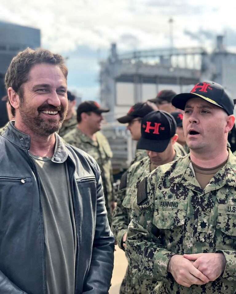 Our interview with Gerard Butler at 'Hunter Killer' premiere on USS