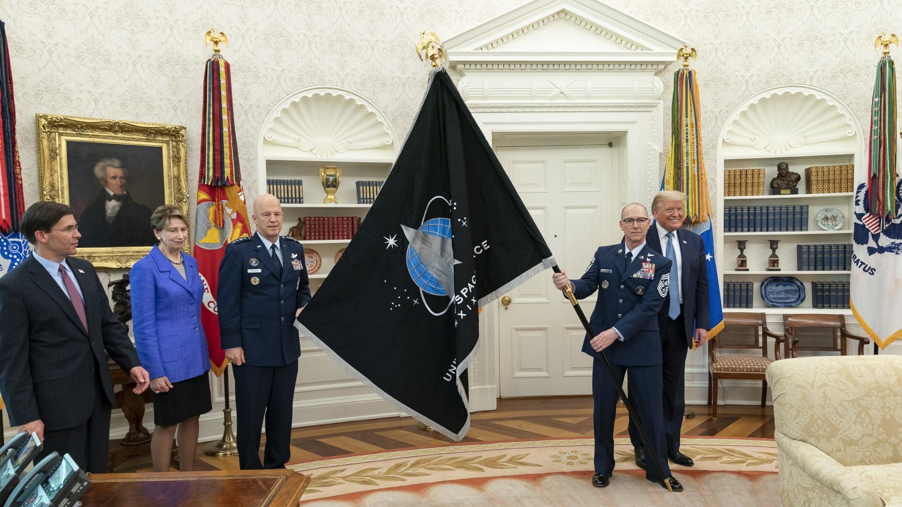 Vids/Pics Here is the first Space Force flag in the Oval Office