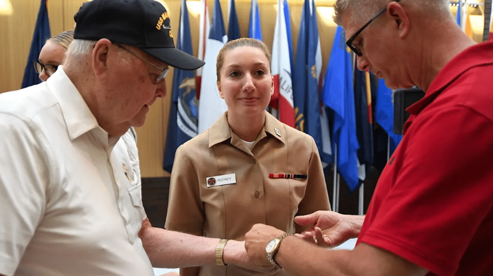 Third-generation Sailor Pinned By Her Father, Grandfather Navy Veterans 