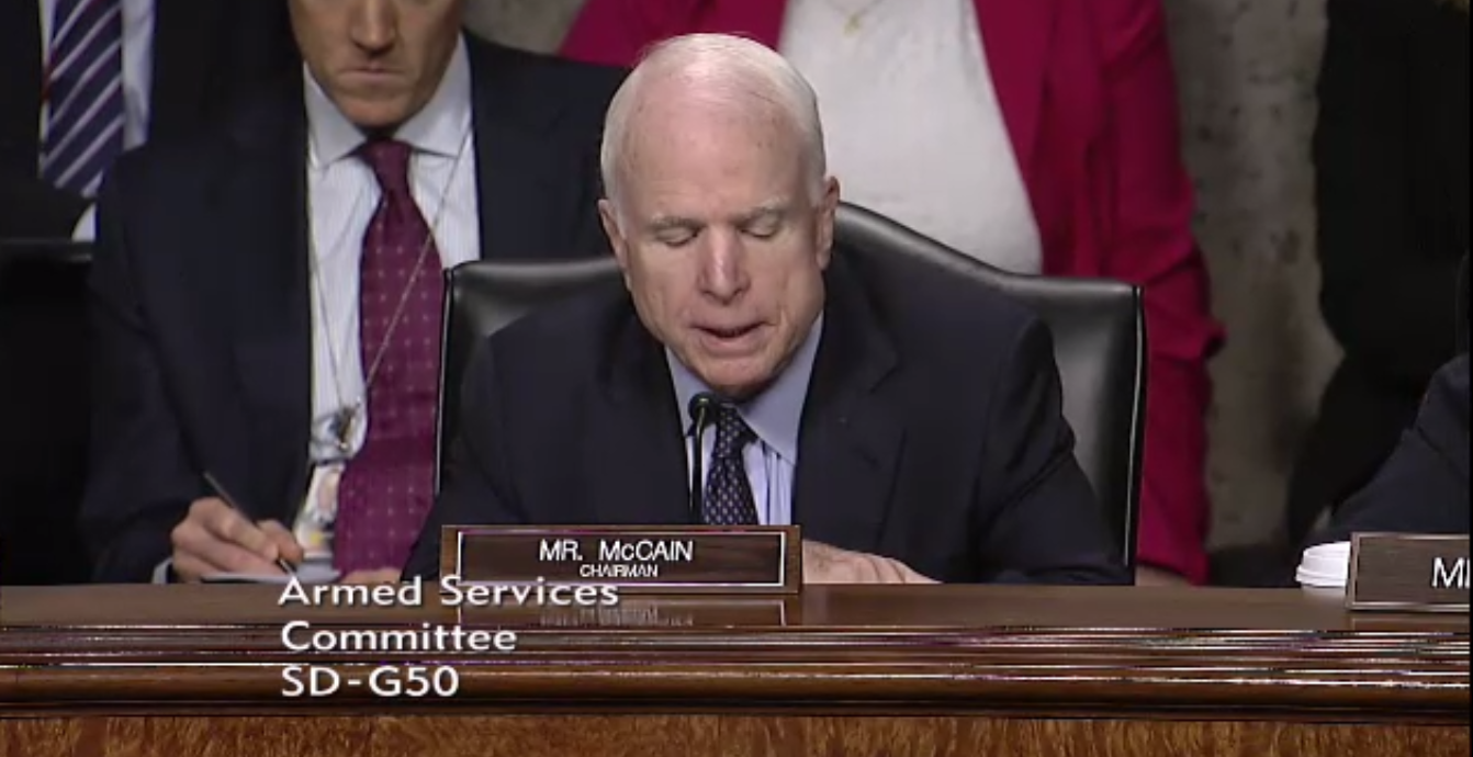 Senator McCain making an opening statement before the Senate Armed Services Committee Thursday, September 15, 2016.