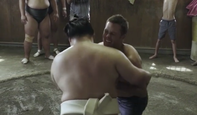 Here is an incredible video of Tom Brady sumo wrestling in Japan Featured