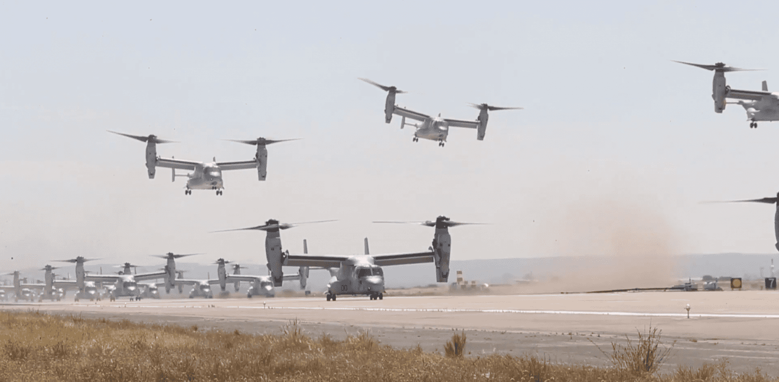Massive flight formation of the largest US helicopter and VTOL V22