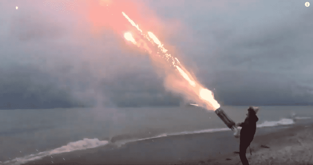 Watch a roman candle minigun fireworks show with 1,000s round in less