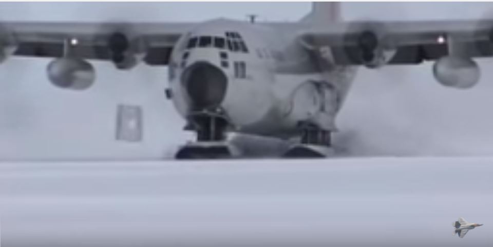 Watch The Huge Lockheed Martin Hercules C-130 U.S. Transport Aircraft By Scooting Across Ice And Snow Like An Olympic Skier! Featured