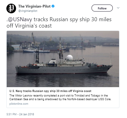 The Virginia Pilot - Russian spy ship now 30 miles off Virginia coast