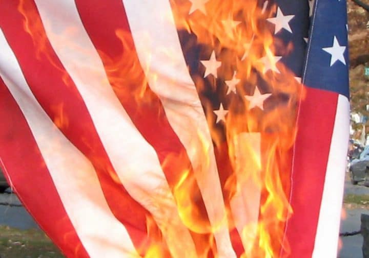 Video Spokane protesters stop burning of flag during demonstration downtown American Military