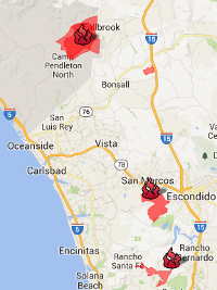 Location of Camp Pendleton area fires Location of Camp Pendleton area fires