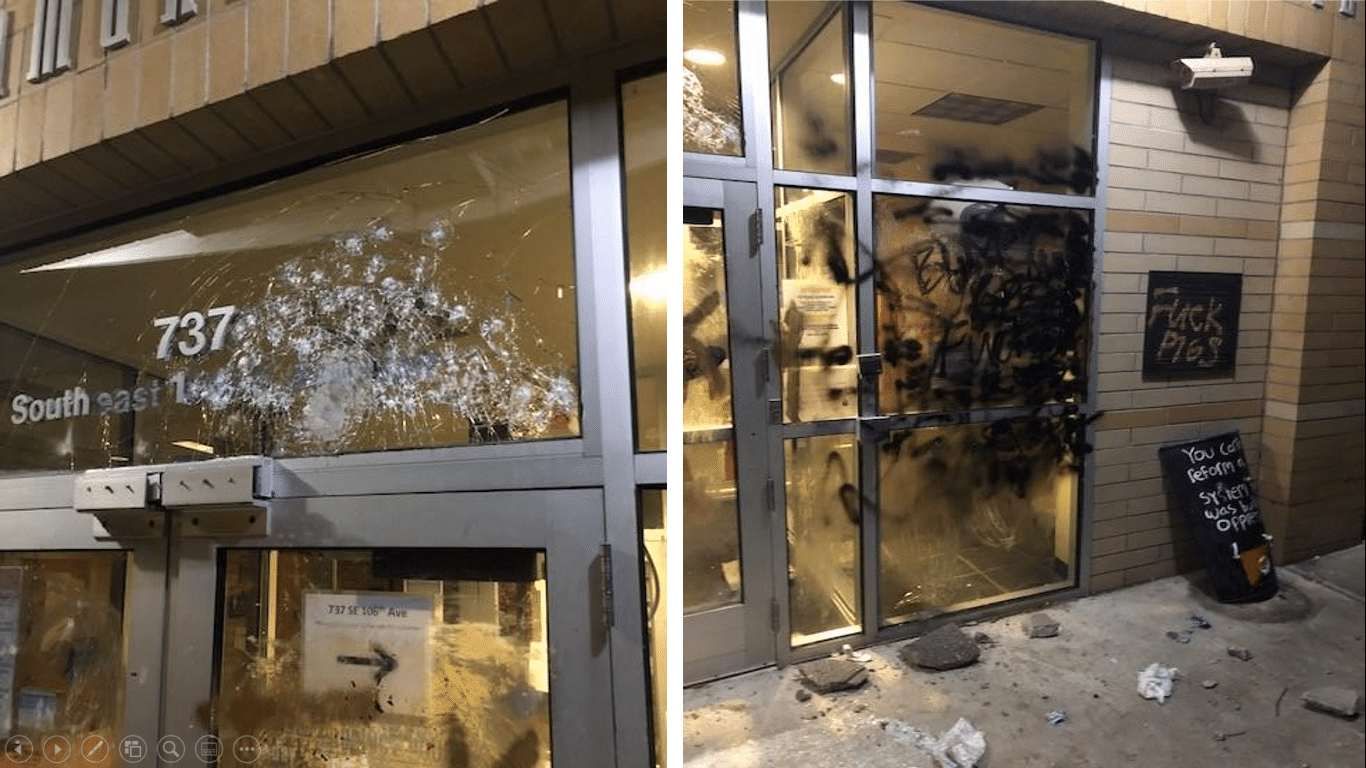 Videos: Rioters Attack Portland Police Dept., Set Fire; Nearly Hit ...